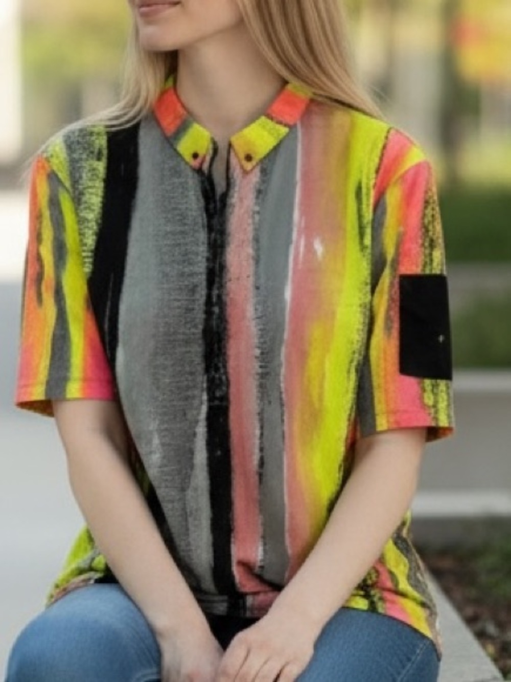 Jamie Sadock Vibrant Striped Short Sleeve Top